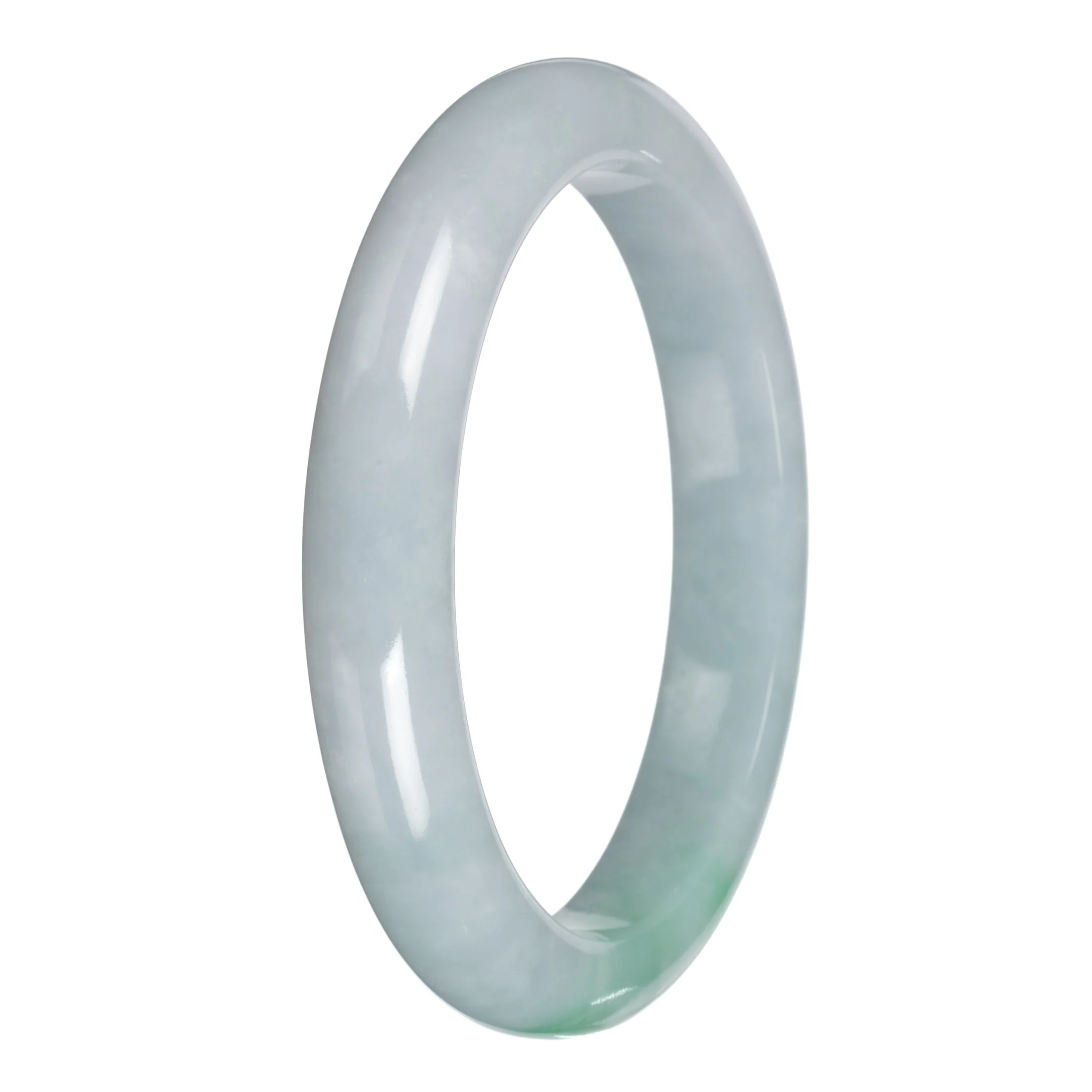 Untreated Pale Green with Emerald Green Jadeite Jade Bangle - 64mm Half Moon - Image 3