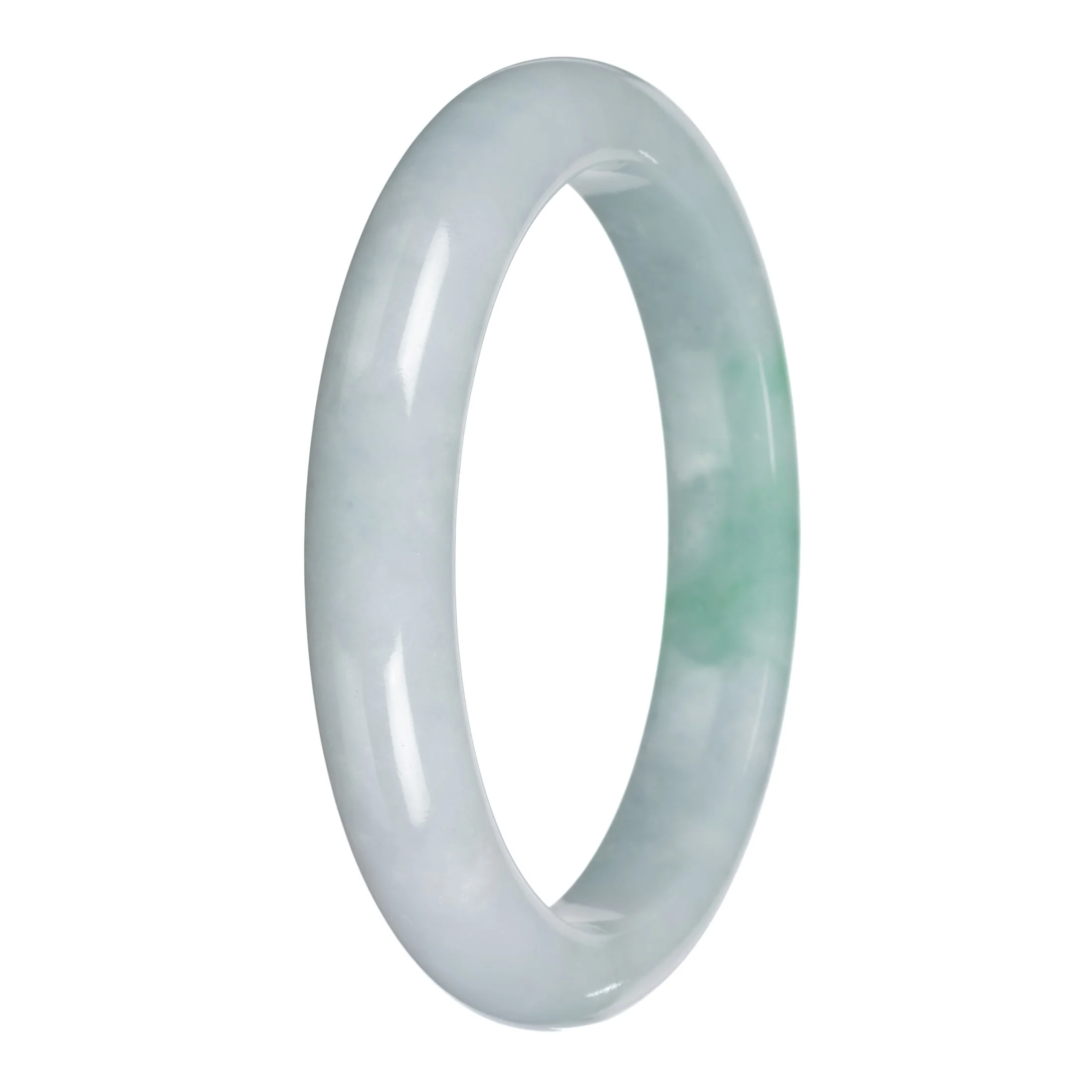 Untreated Pale Green with Emerald Green Jadeite Jade Bangle - 64mm Half Moon - Image 4