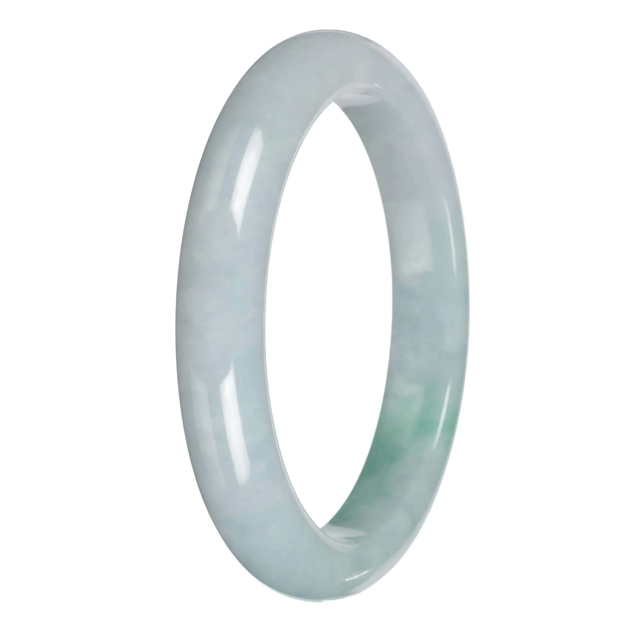 Untreated Pale Green with Emerald Green Jadeite Jade Bangle - 64mm Half Moon - Image 5