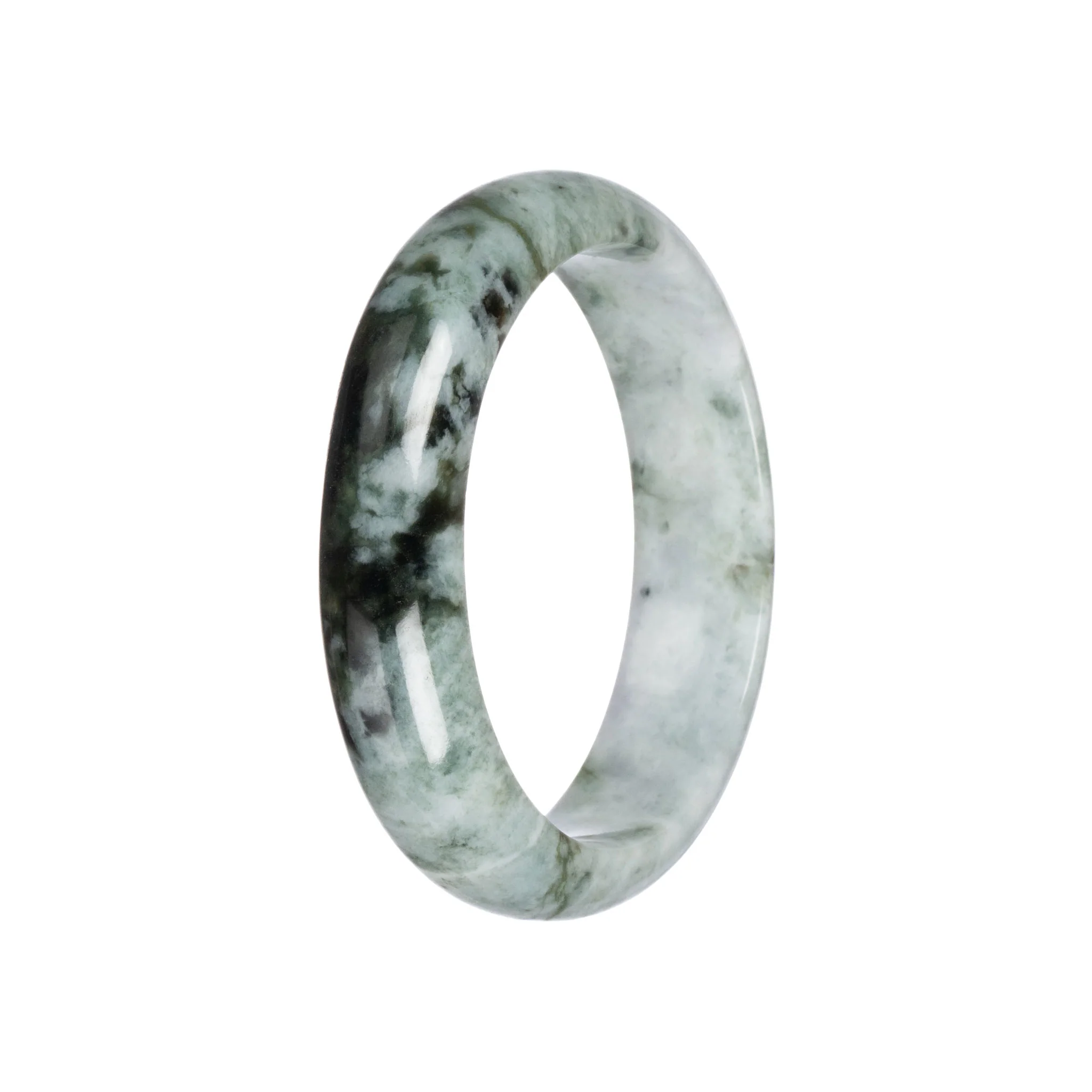 Untreated Pale Green with Green and Black Burma Jade Bangle - 58mm Half Moon - Image 2