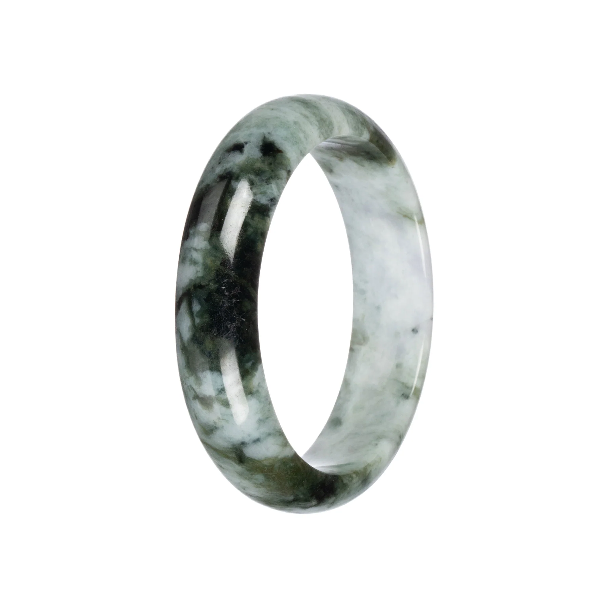 Untreated Pale Green with Green and Black Burma Jade Bangle - 58mm Half Moon - Image 3