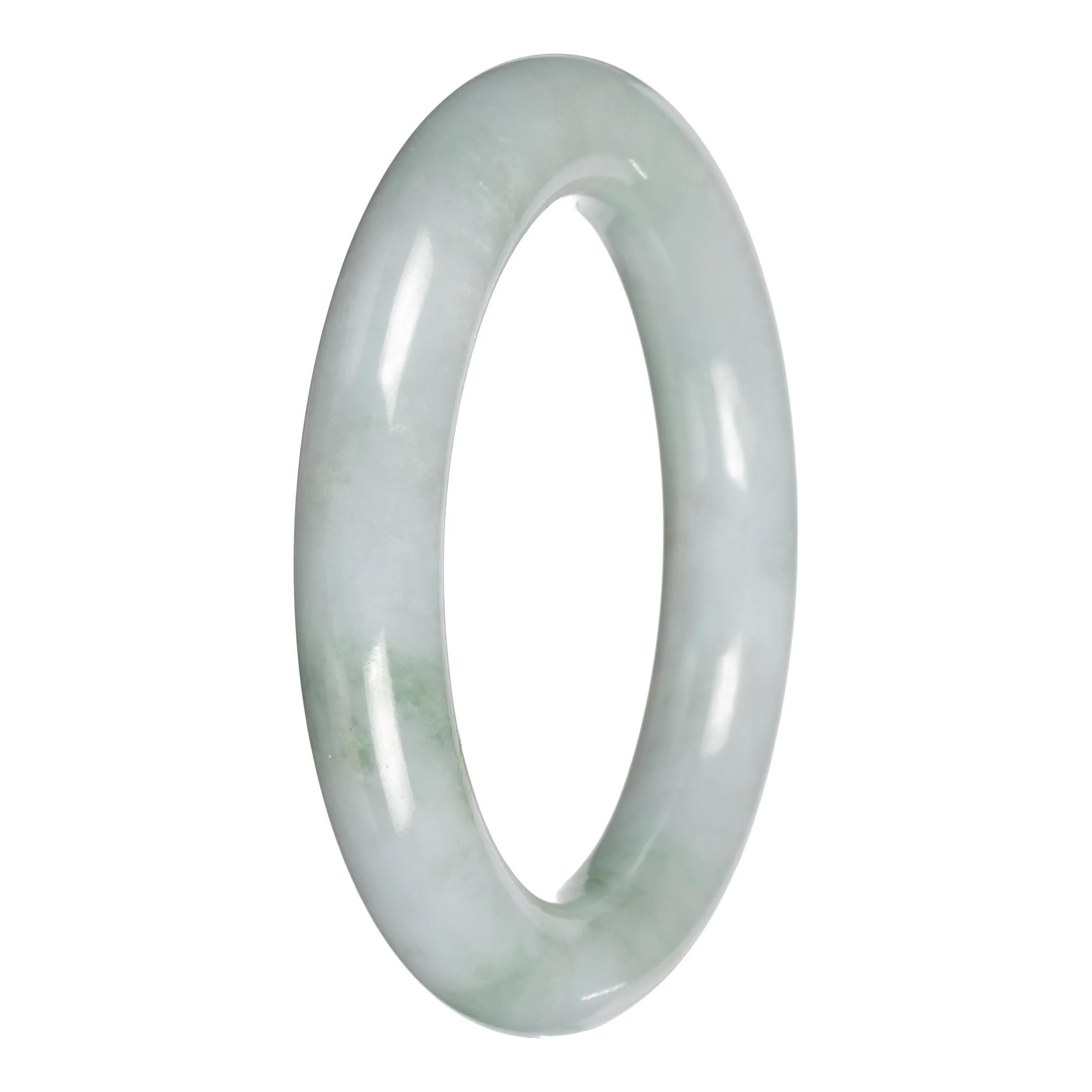 Untreated Pale Green with Green Patches Jadeite Jade Bangle - 55mm Round - Image 3