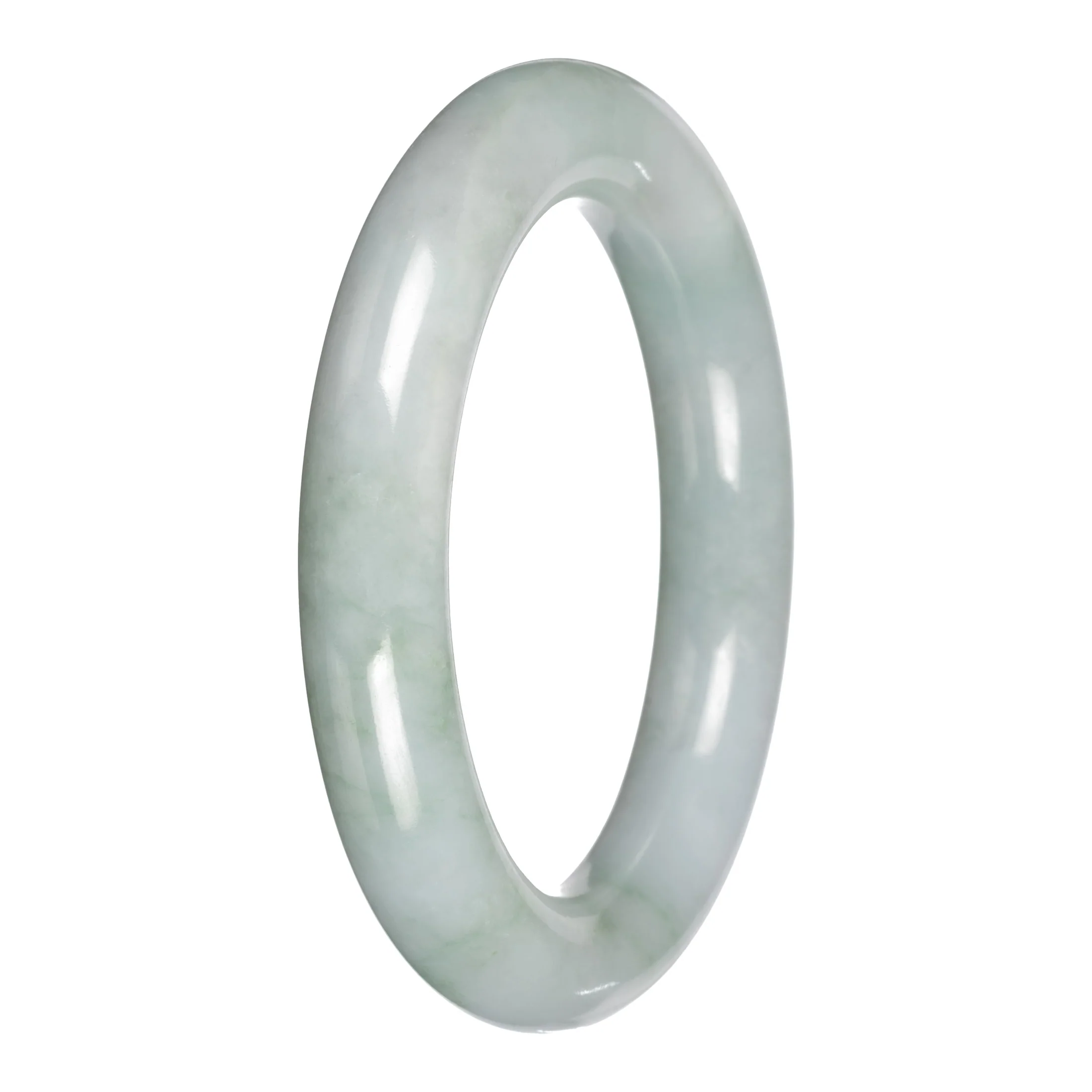 Untreated Pale Green with Green Patches Jadeite Jade Bangle - 55mm Round - Image 5