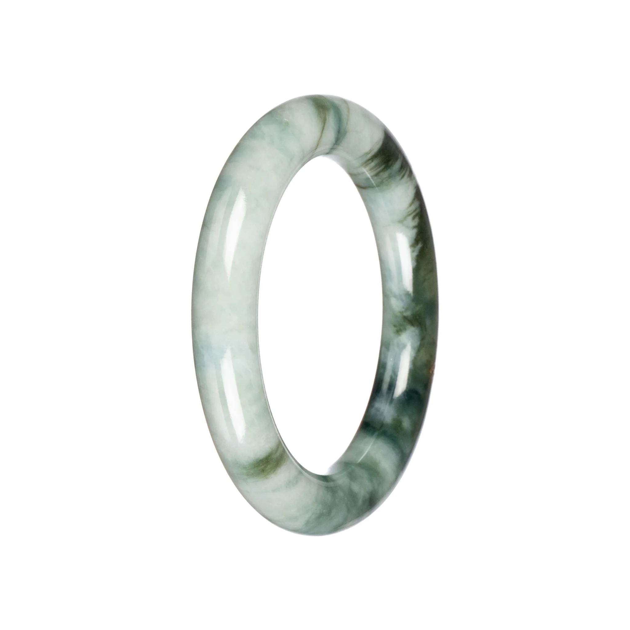 Untreated Pale Green with Green Pattern Burma Jade Bangle - 53mm Round - Image 2