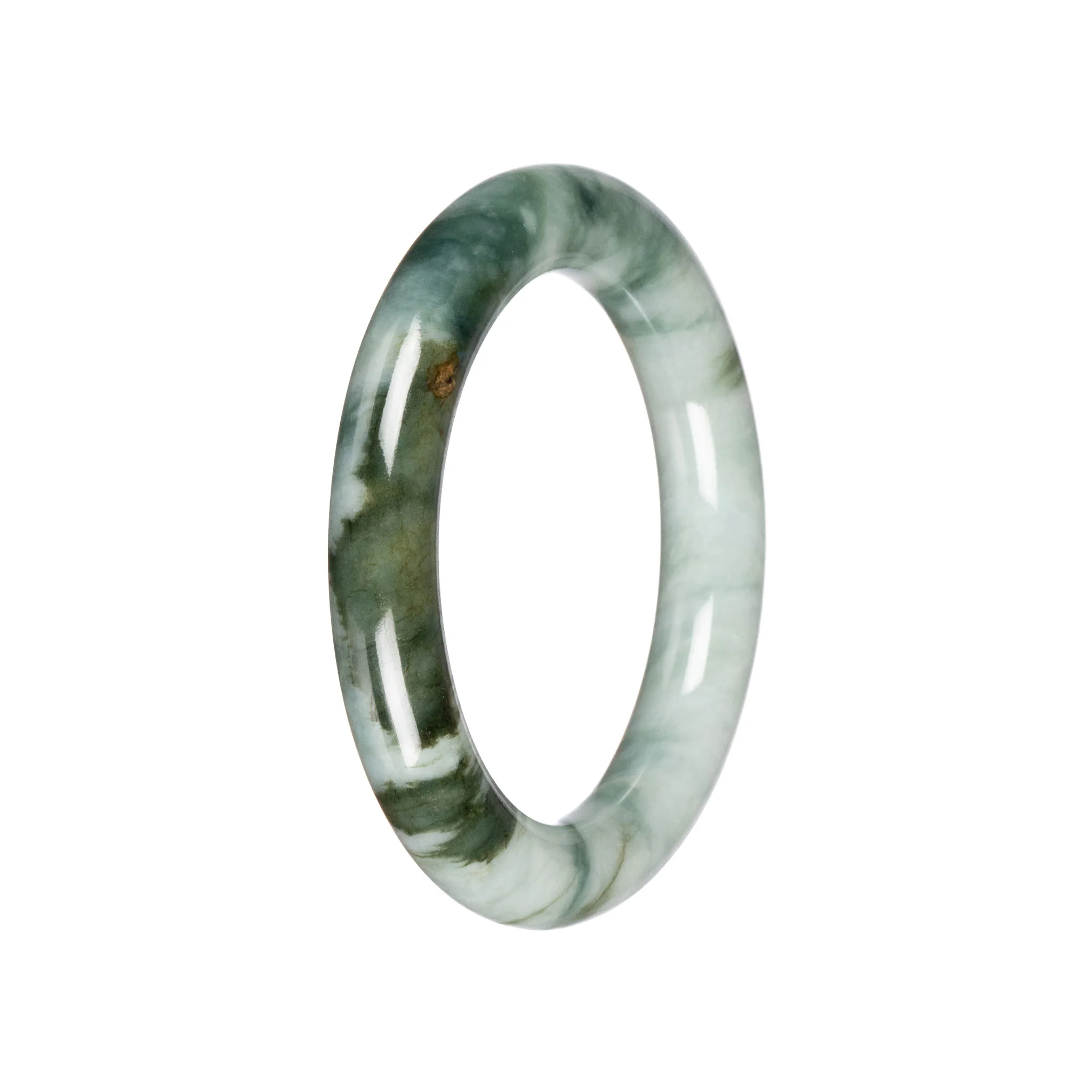 Untreated Pale Green with Green Pattern Burma Jade Bangle - 53mm Round - Image 3