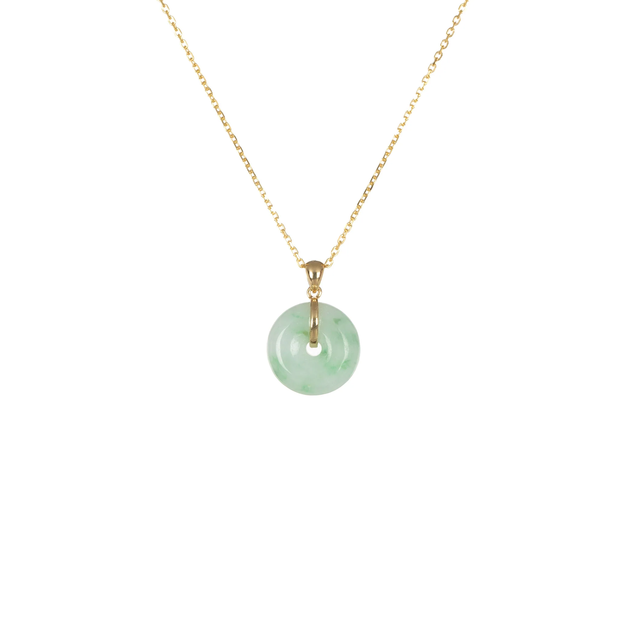 Untreated Pale Green with Light Green Pattern Jade Donut Necklace - Kandy Donut
