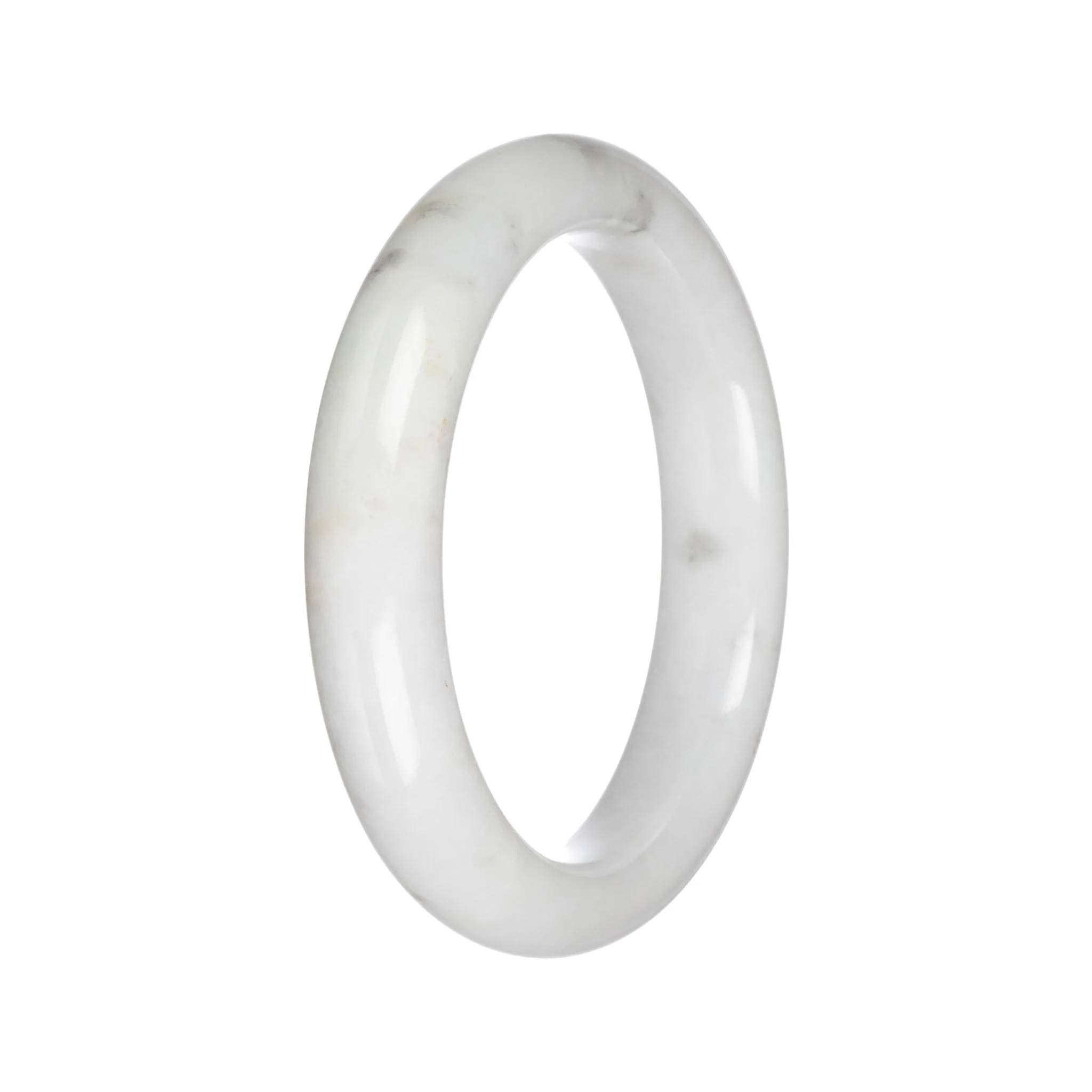 Untreated White with Dark Grey Spots Burma Jade Bangle Bracelet - 61mm Semi Round - Image 2
