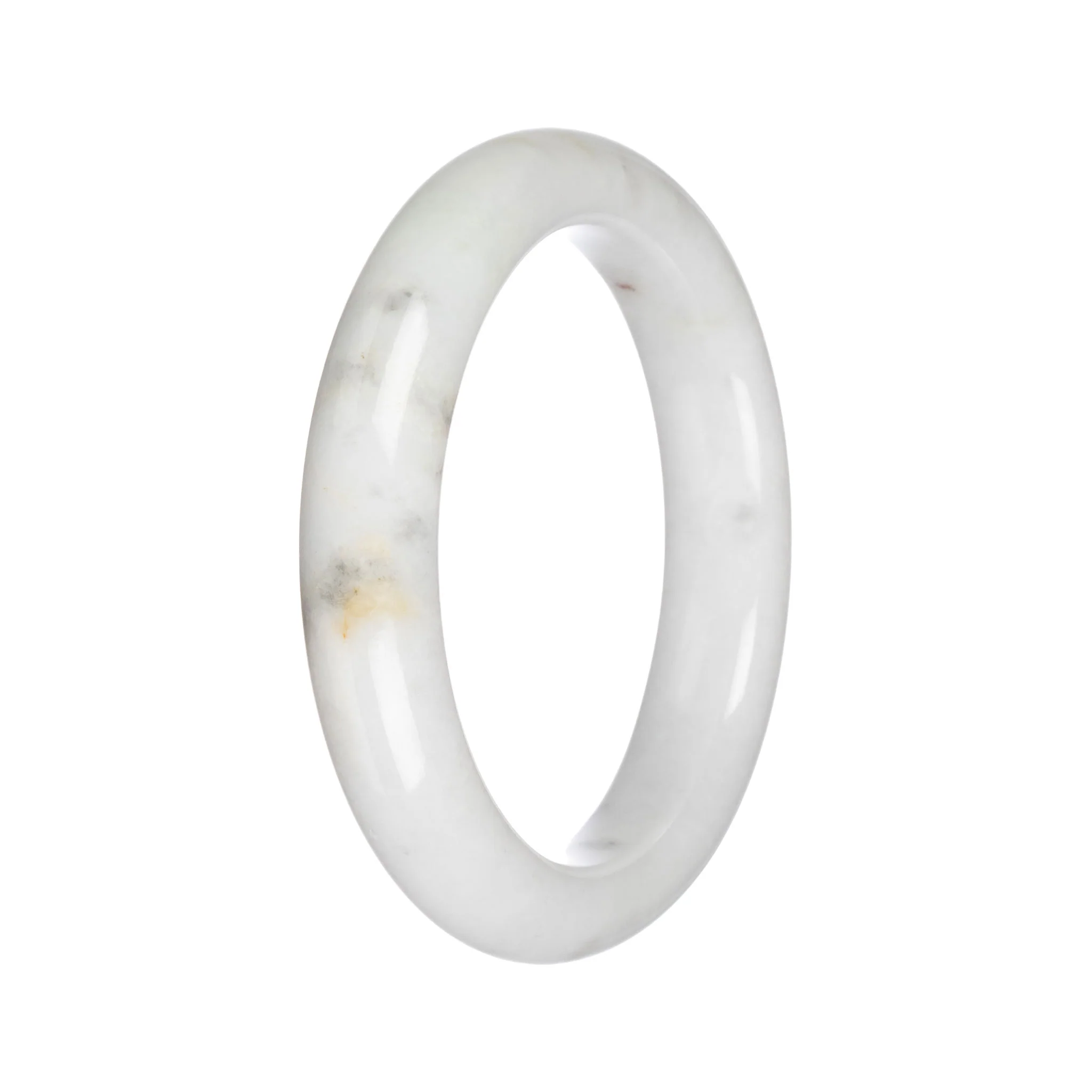 Untreated White with Dark Grey Spots Burma Jade Bangle Bracelet - 61mm Semi Round - Image 3