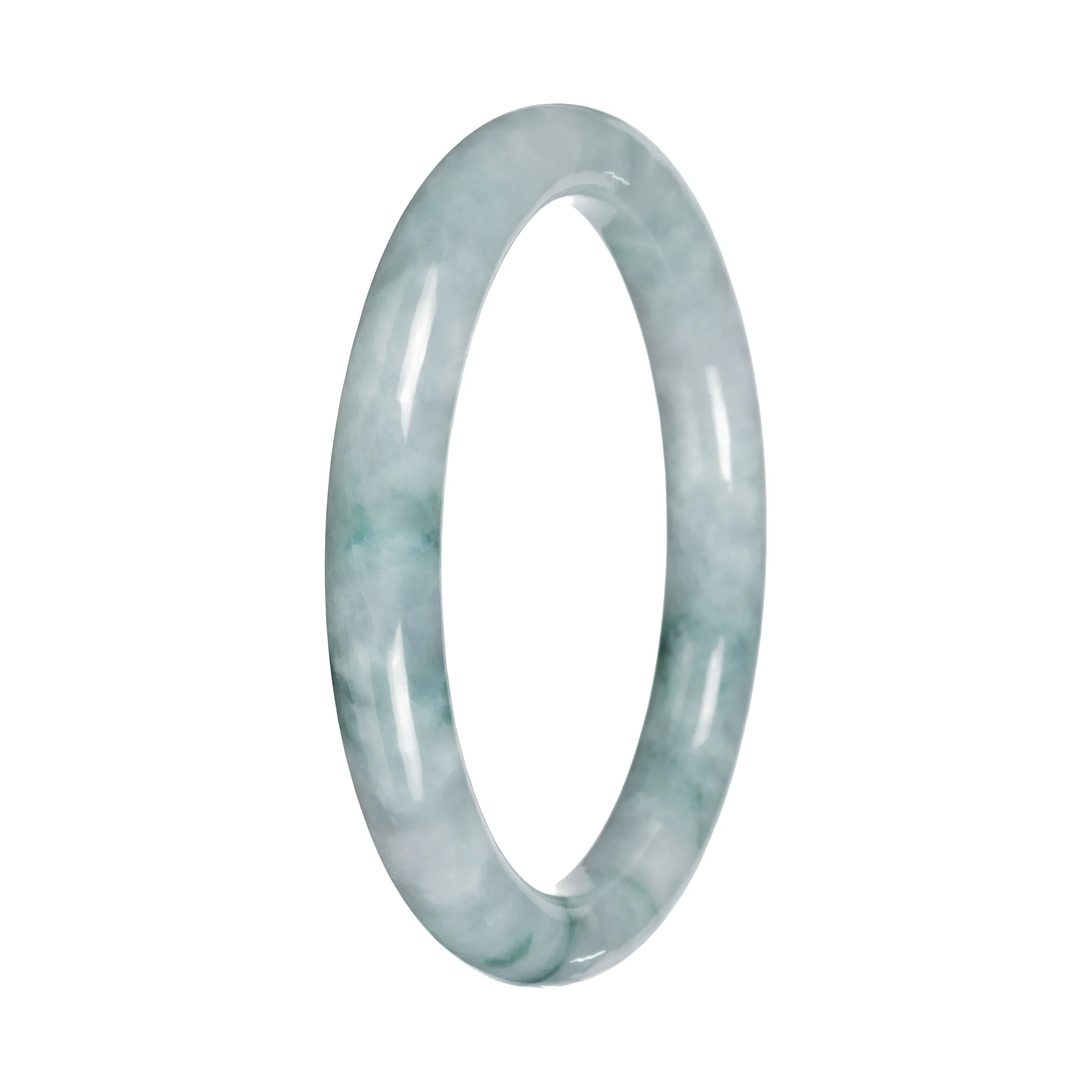 Untreated White with Green Pattern Burma Jade Bangle - 56mm Petite Round