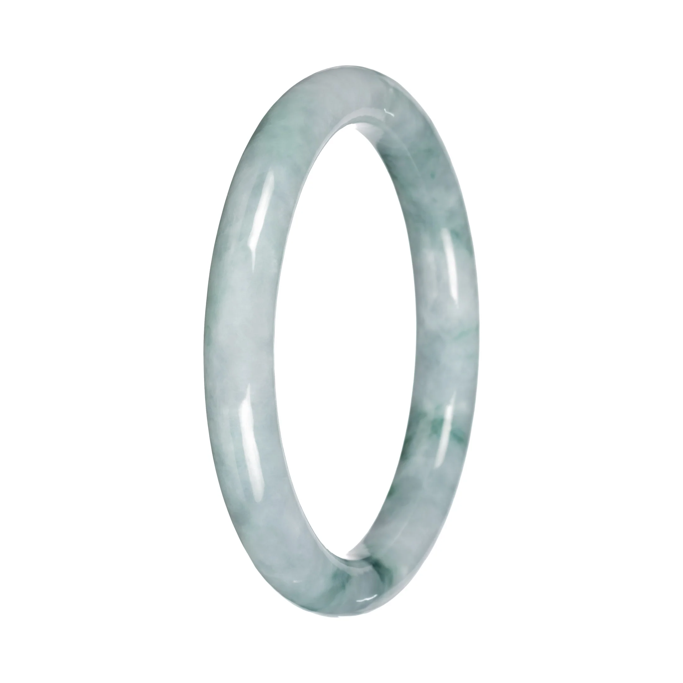 Untreated White with Green Pattern Burma Jade Bangle - 56mm Petite Round - Image 2