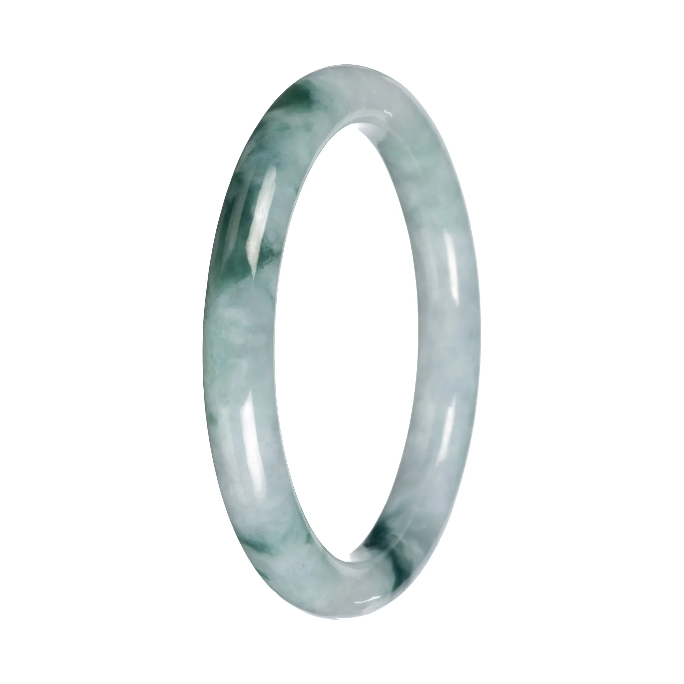 Untreated White with Green Pattern Burma Jade Bangle - 56mm Petite Round - Image 3