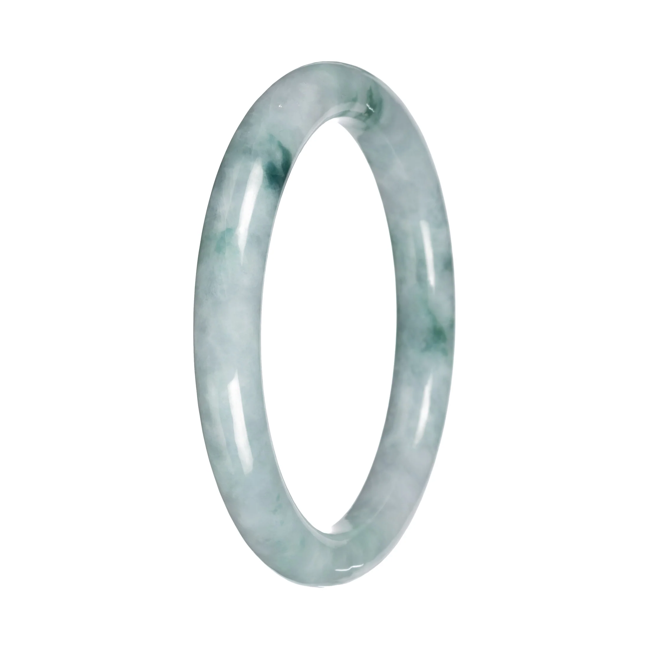 Untreated White with Green Pattern Burma Jade Bangle - 56mm Petite Round - Image 4