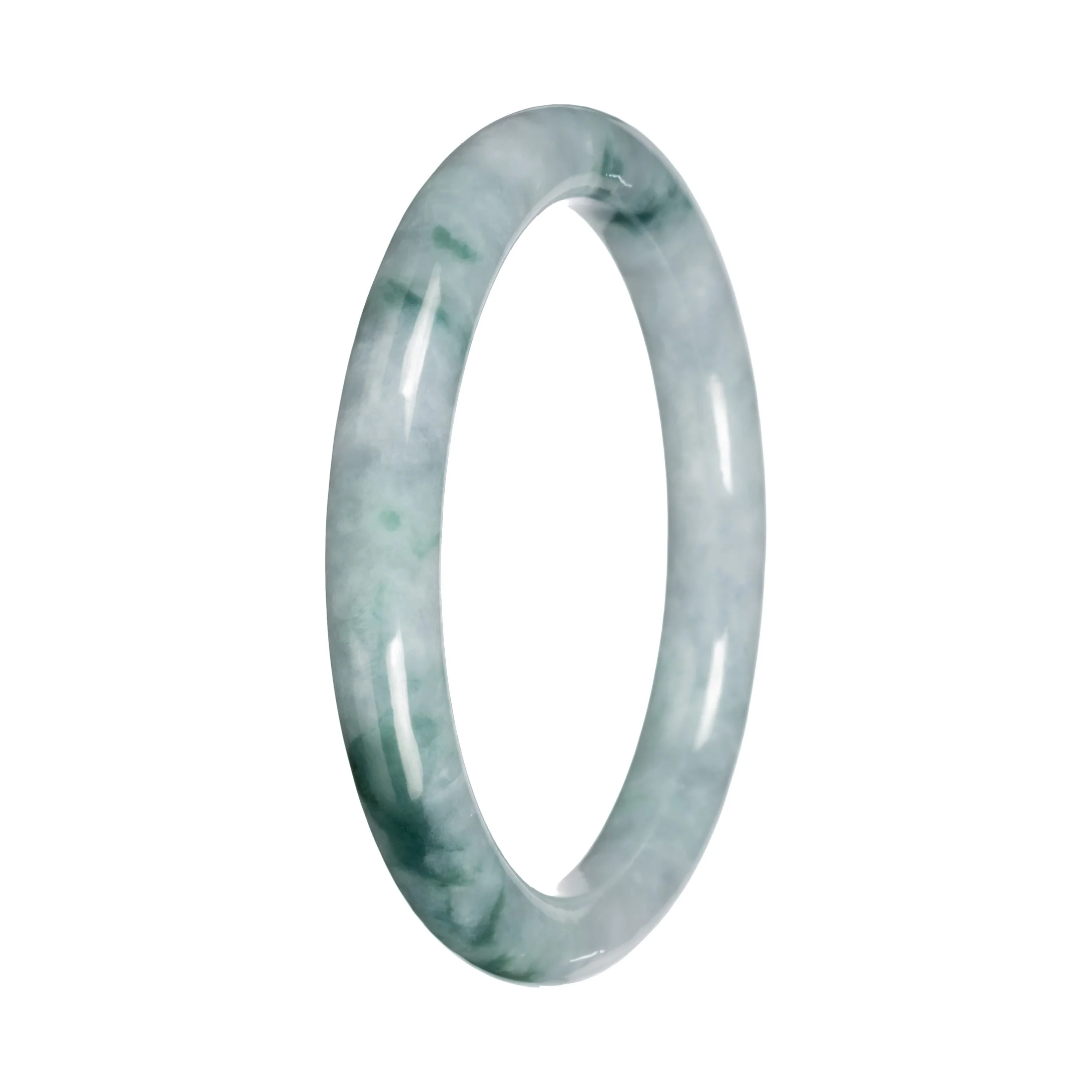 Untreated White with Green Pattern Burma Jade Bangle - 56mm Petite Round - Image 5