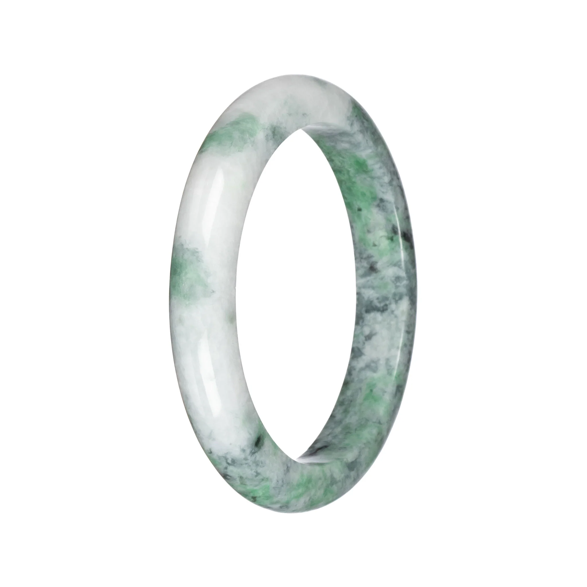 Untreated White with Green Traditional Jade Bangle - 62mm Semi Round - Image 2