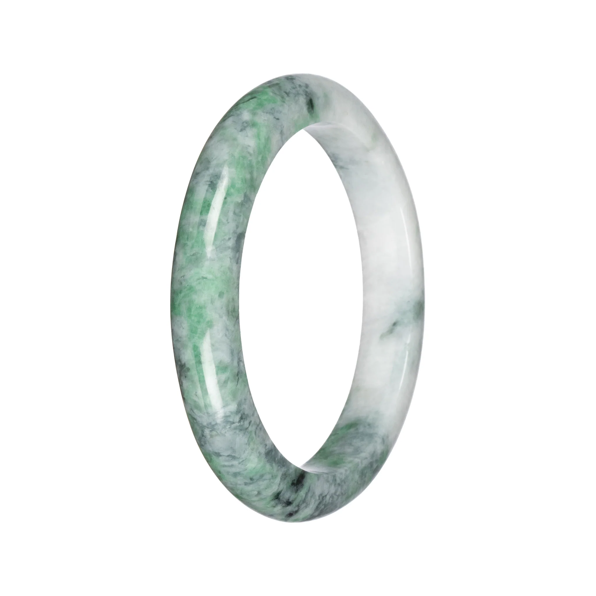 Untreated White with Green Traditional Jade Bangle - 62mm Semi Round - Image 3