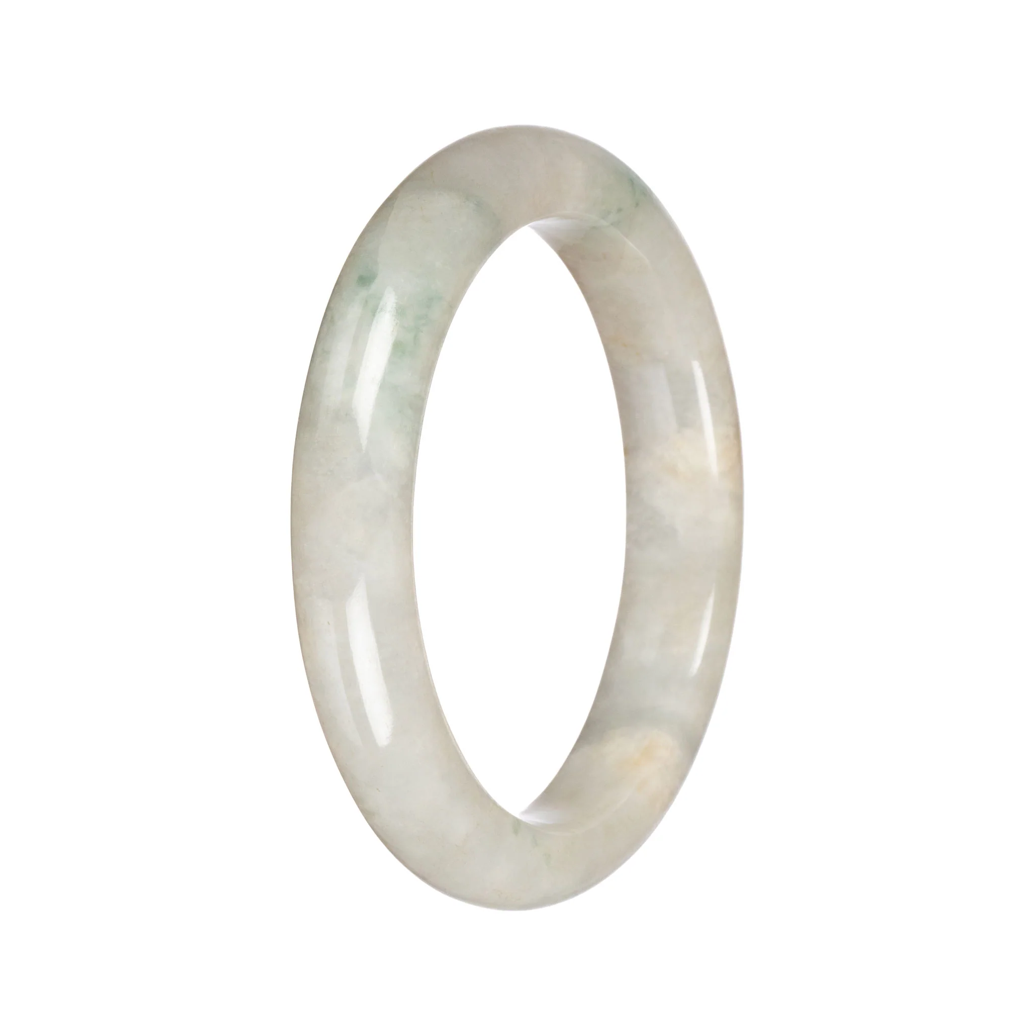Untreated White with Green Traditional Jade Bangle Bracelet - 62mm Half Moon - Image 2