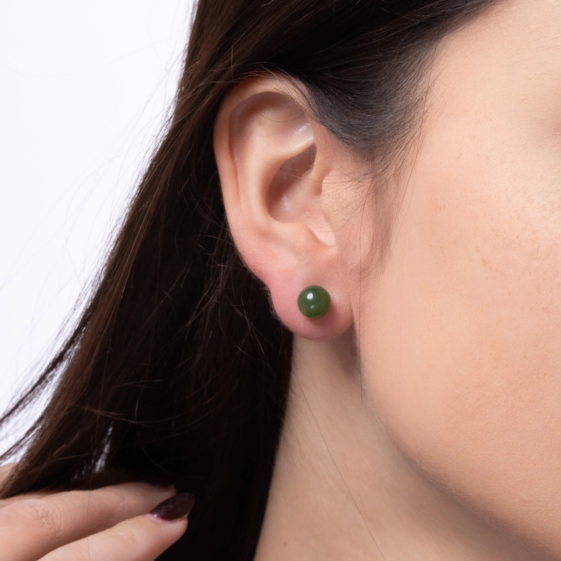 Verdant Jade – Green Jade Bead Stud Earrings in Sterling Silver - Image 2