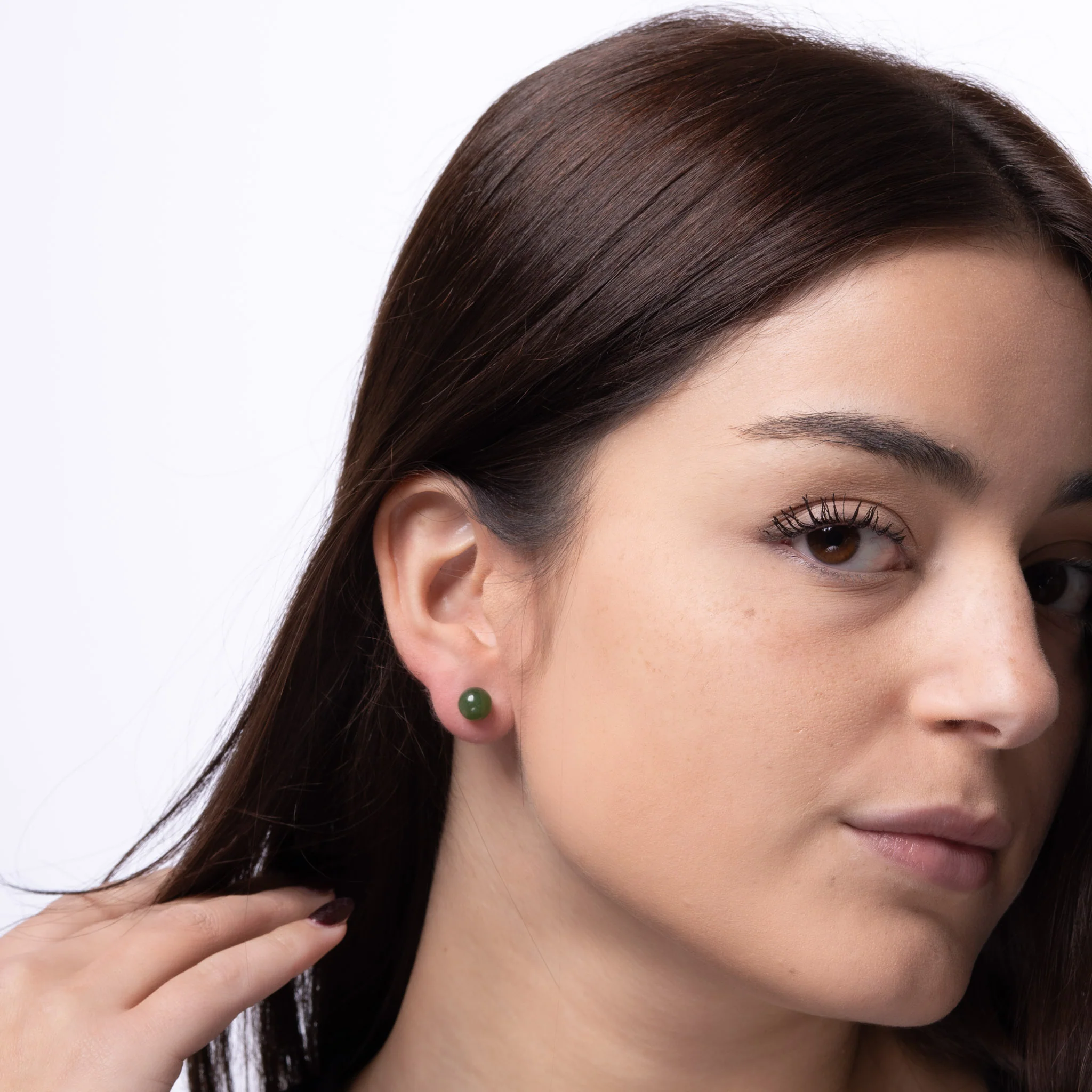 Verdant Jade – Green Jade Bead Stud Earrings in Sterling Silver - Image 3