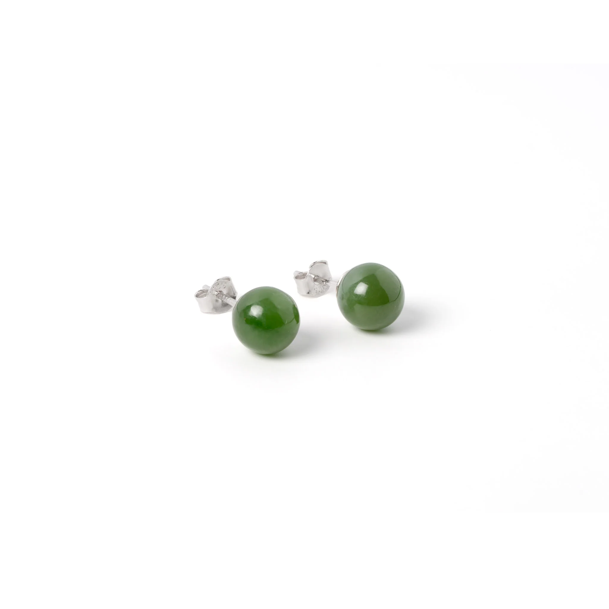 Verdant Jade – Green Jade Bead Stud Earrings in Sterling Silver - Image 4