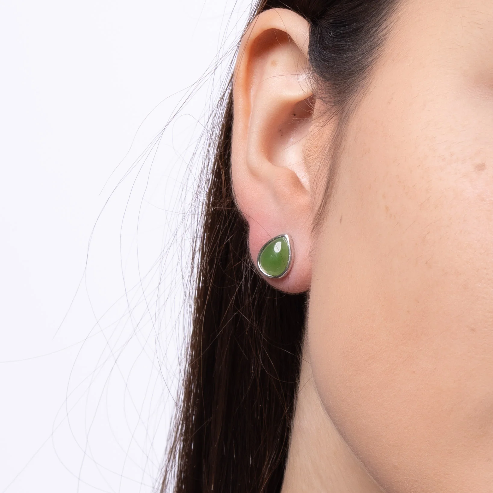 Verdant Teardrop – Green Jade Teardrop Stud Earrings in Sterling Silver - Image 2