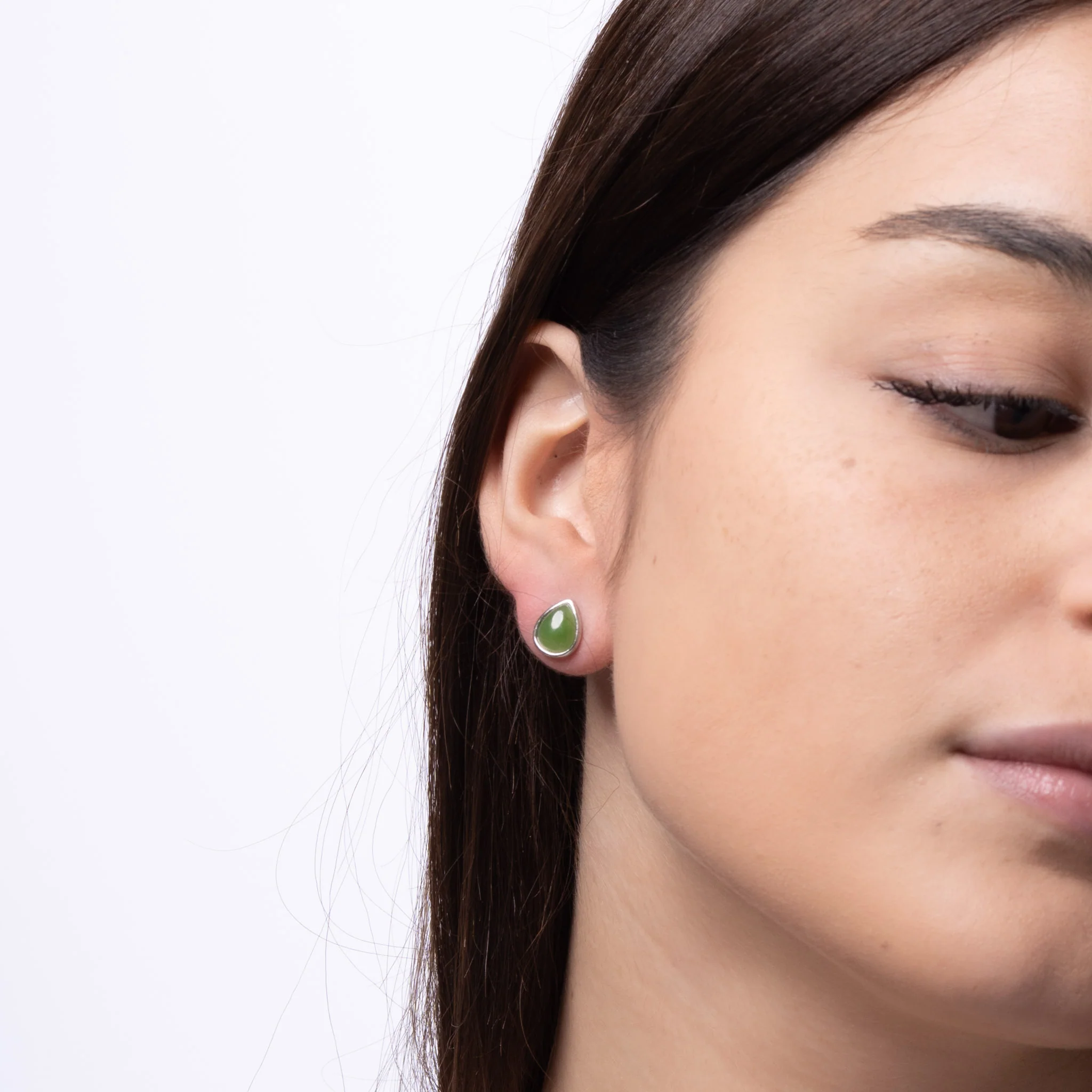 Verdant Teardrop – Green Jade Teardrop Stud Earrings in Sterling Silver - Image 4