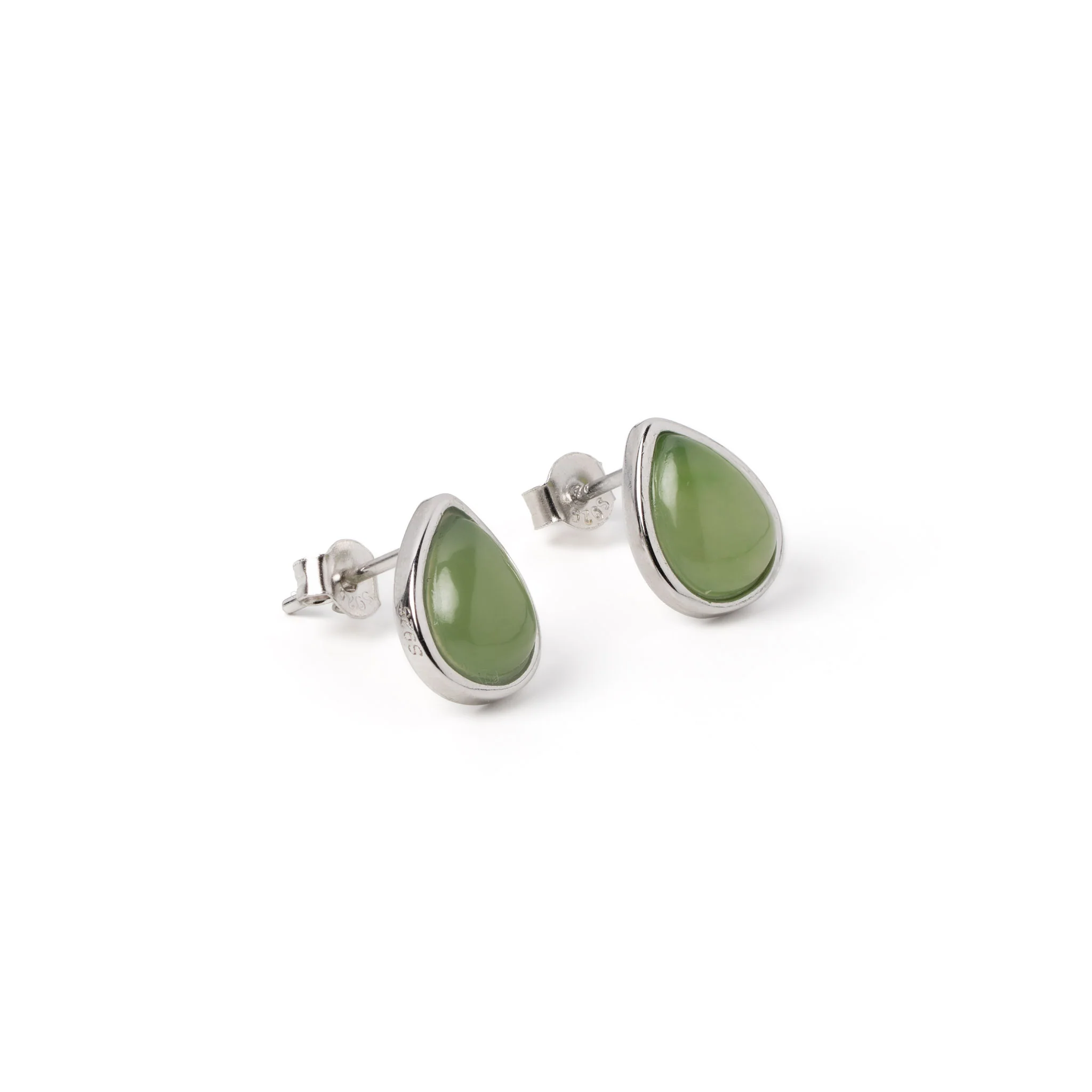 Verdant Teardrop – Green Jade Teardrop Stud Earrings in Sterling Silver - Image 5