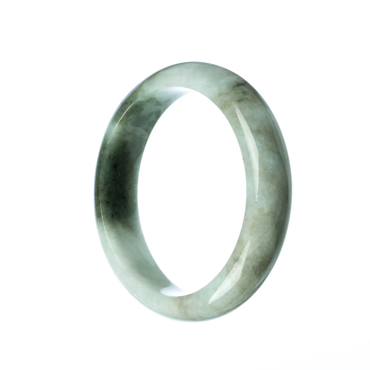 Certified Type A White Green Traditional Jade Bangle - 59mm Half Moon