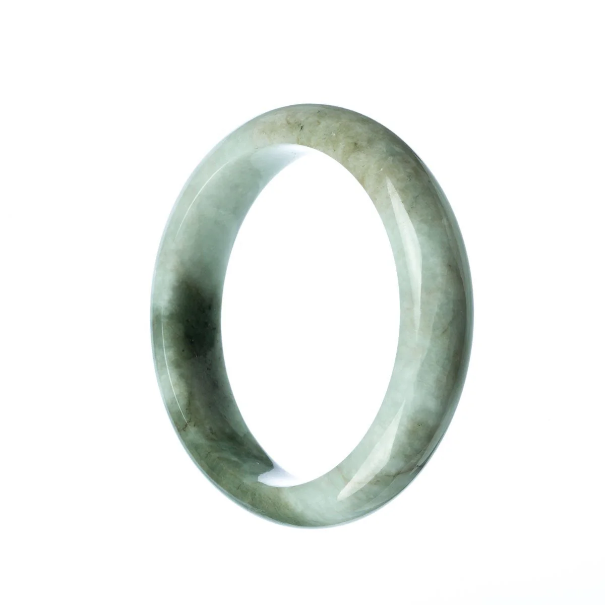 Certified Type A White Green Traditional Jade Bangle - 59mm Half Moon - Image 2