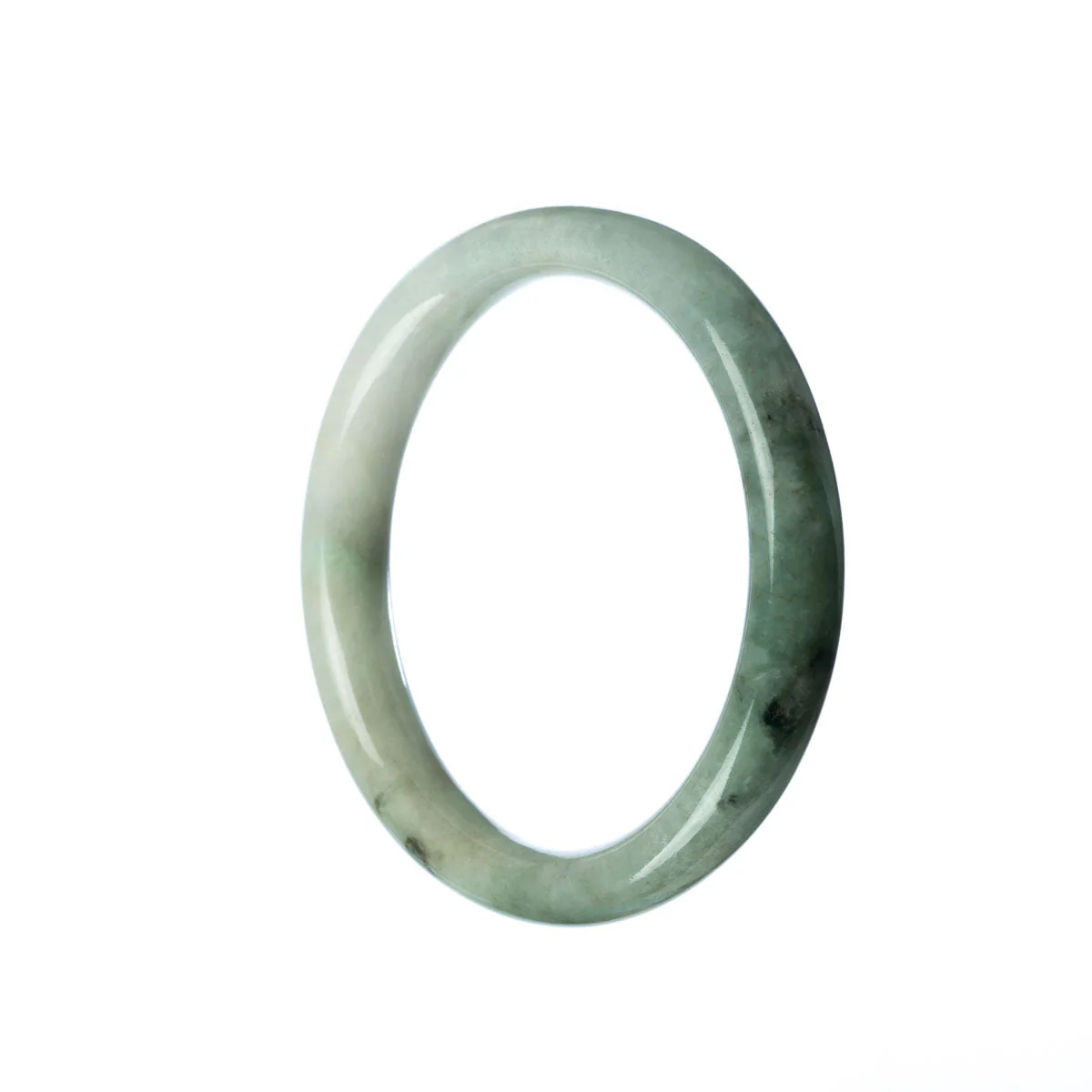 Certified Grade A White Green Jadeite Jade Bracelet - 56mm Semi Round