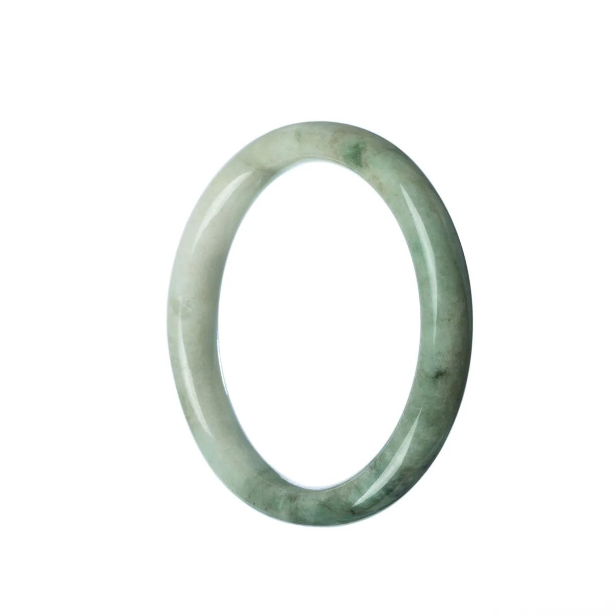 Certified Grade A White Green Jadeite Jade Bracelet - 56mm Semi Round - Image 2