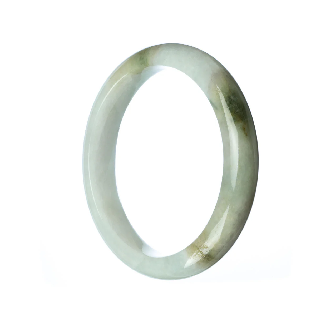 Genuine Type A White Jade Bangle Bracelet - 59mm Semi Round