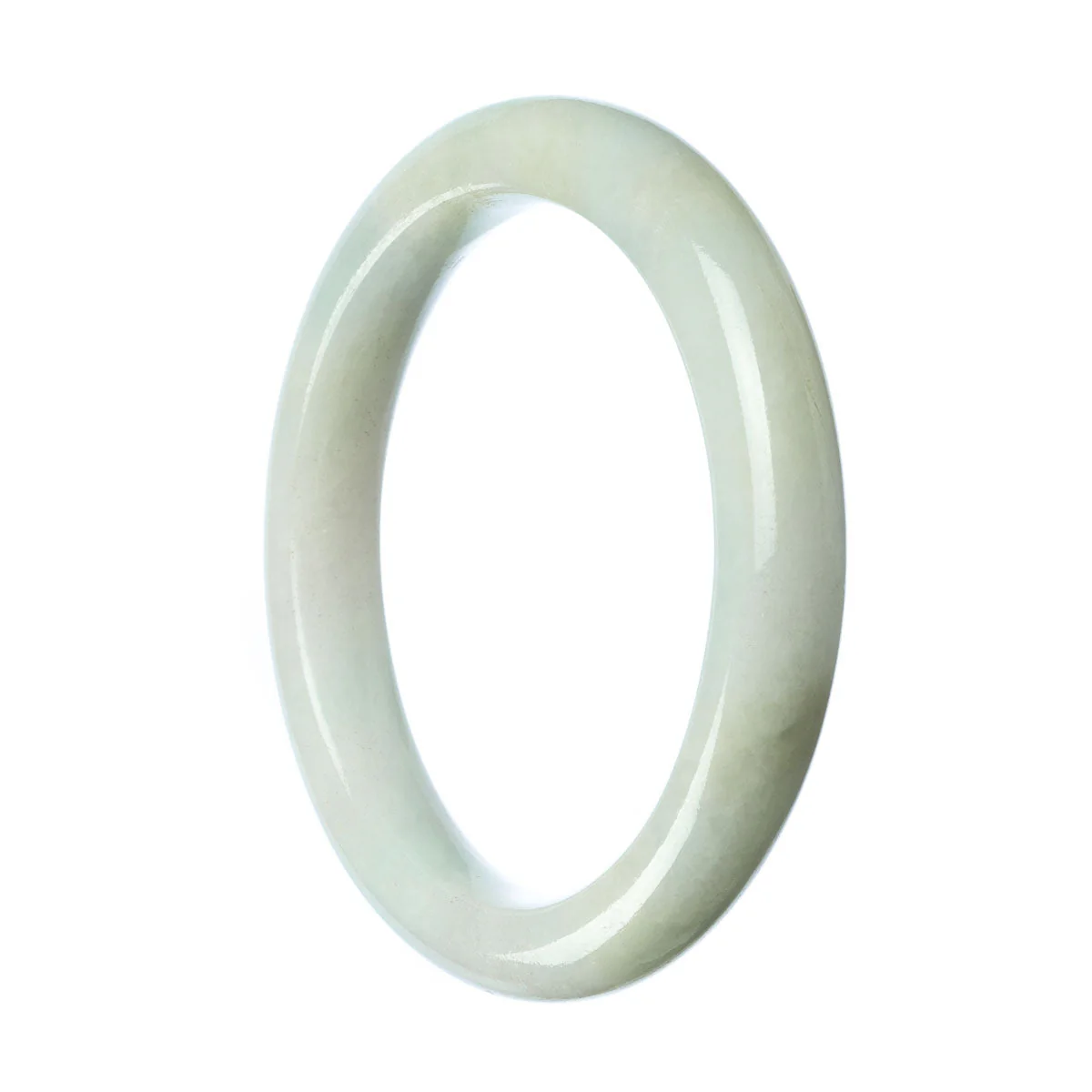 Authentic Grade A White Burma Jade Bangle Bracelet - 60mm Semi Round