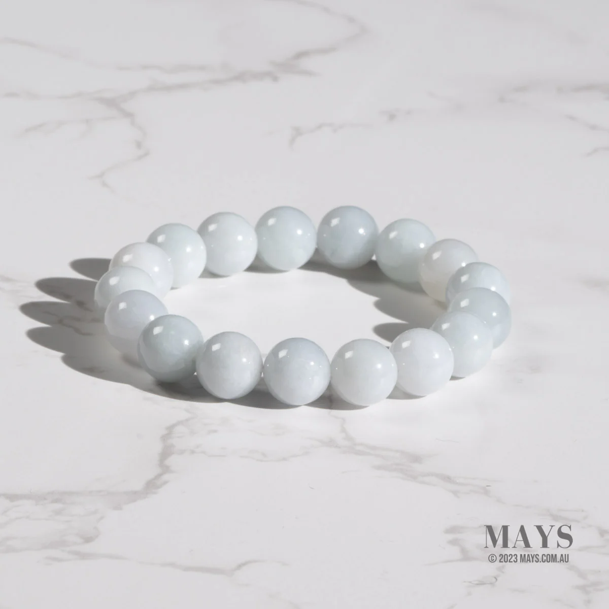 White Jadeite Jade Bead Bracelet - 10mm - Image 3