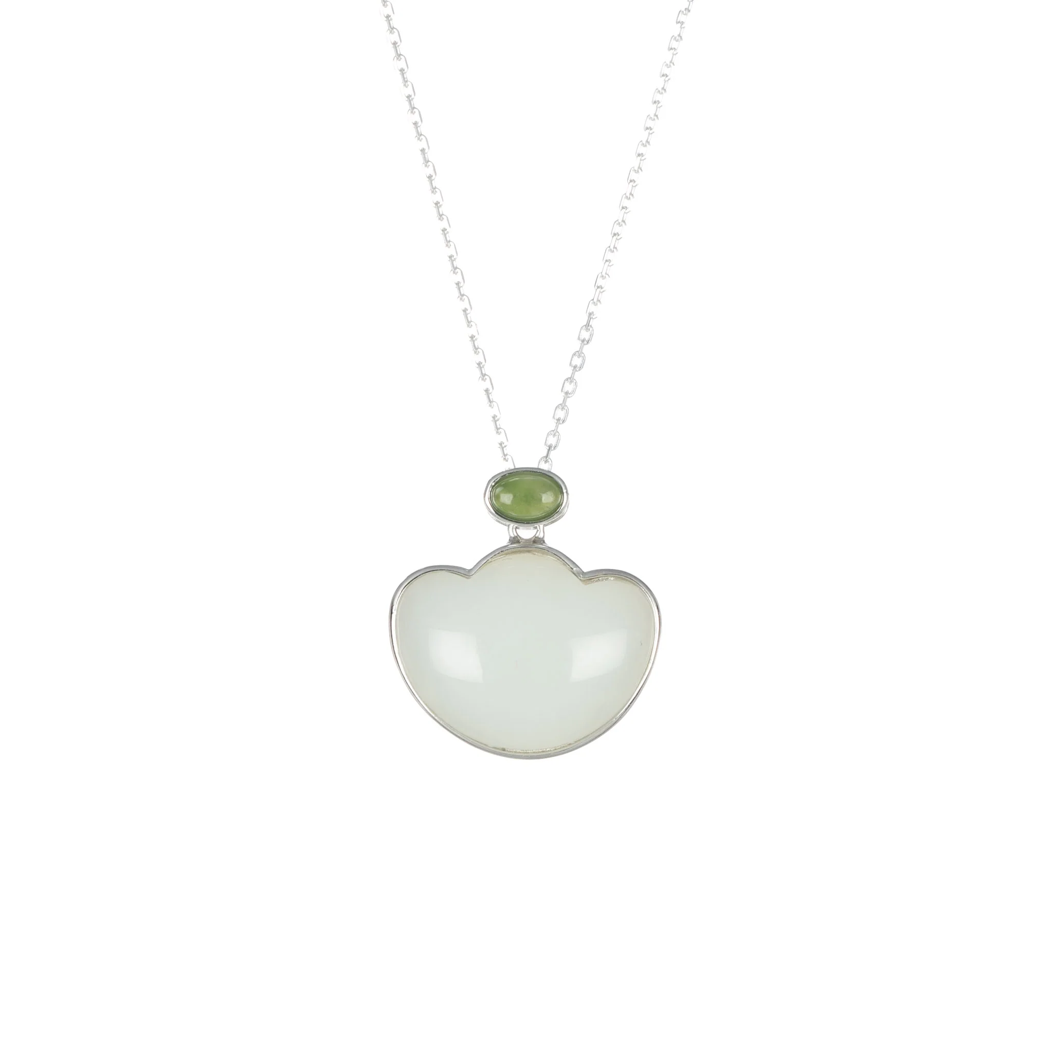White Nephrite Jade Ingot Necklace in Sterling Silver