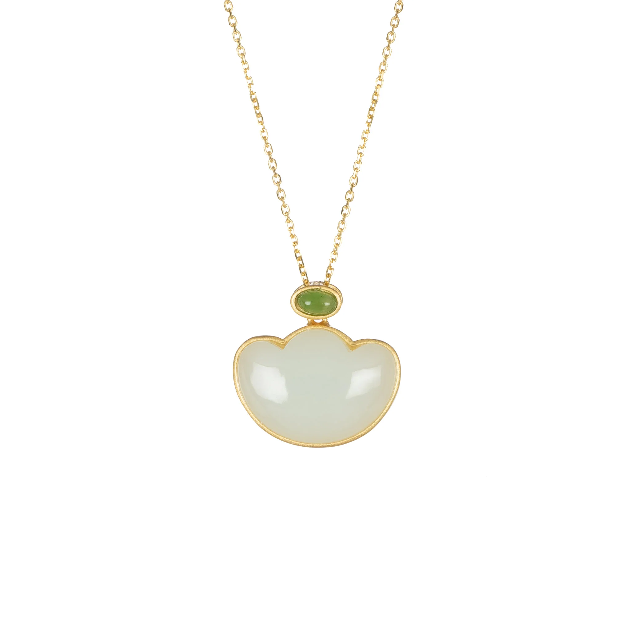White Nephrite Jade Ingot Necklace in Sterling Silver - Image 2