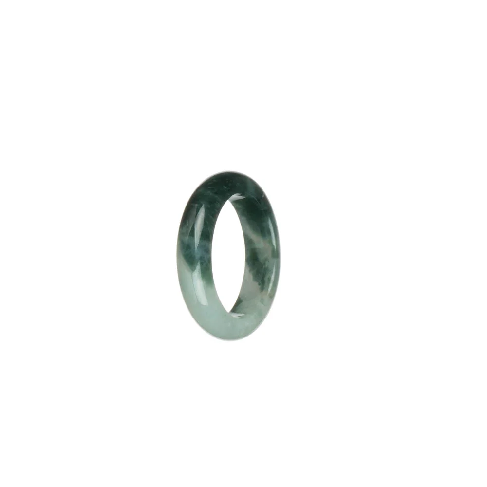 Authentic White with Green Patterns Burmese Jade Ring - US 6 - Image 2