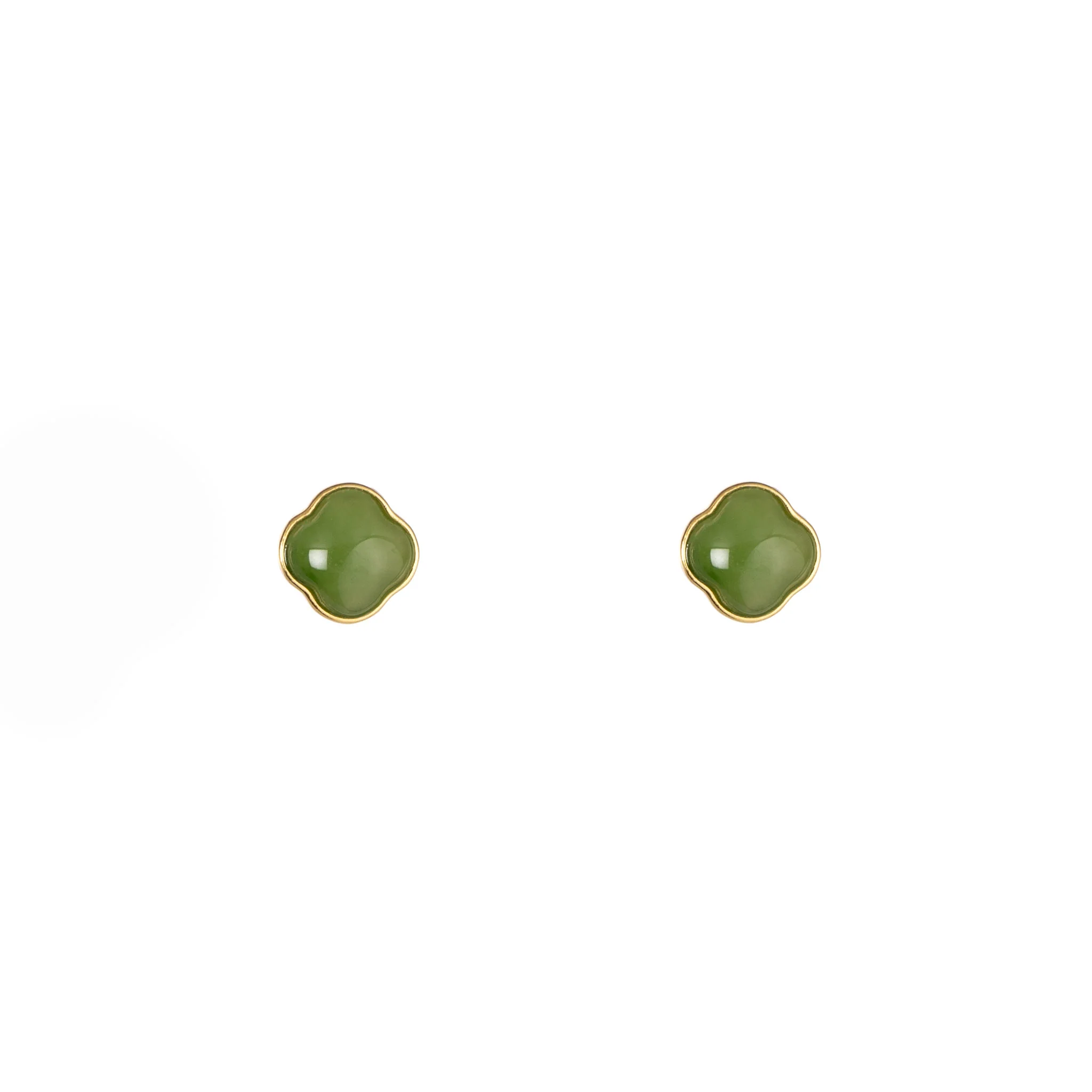 Willow Bloom – Green Nephrite Jade Stud Earrings in Gold Vermeil