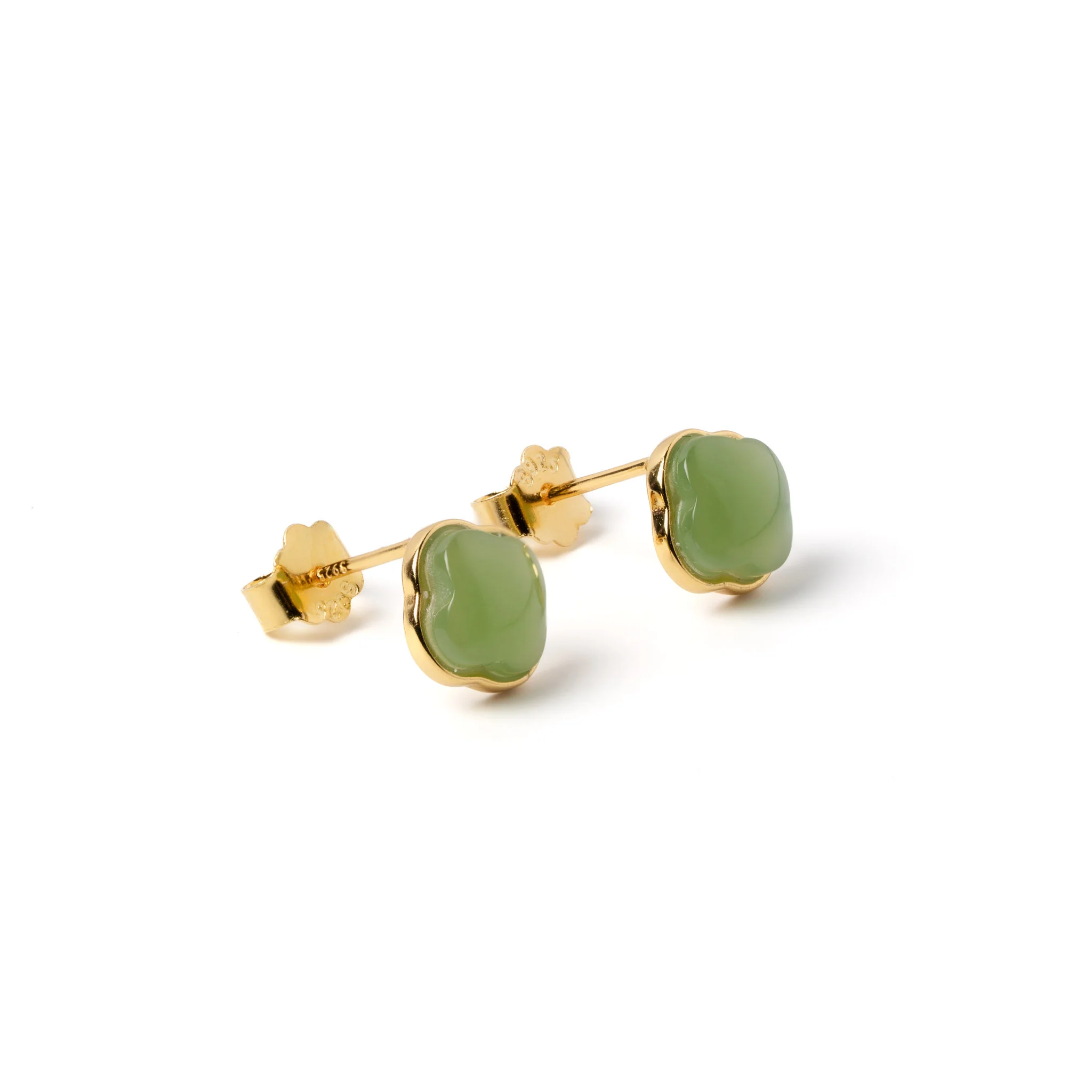 Willow Bloom – Green Nephrite Jade Stud Earrings in Gold Vermeil - Image 2