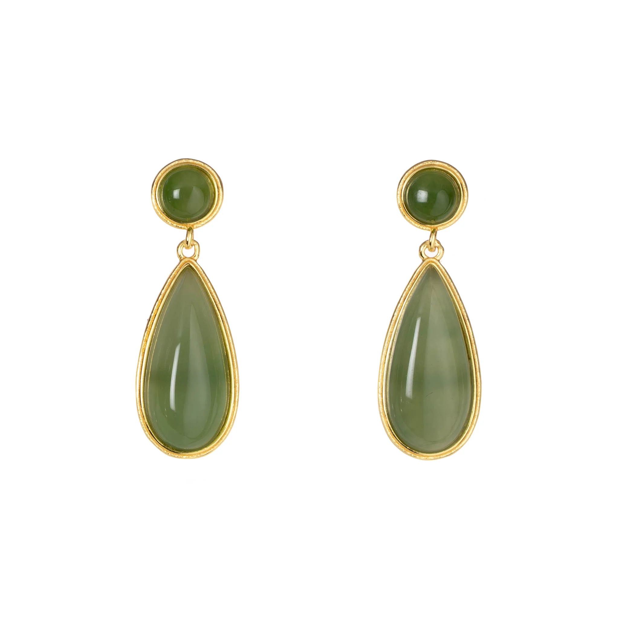 Willow Drop – Green Hetian Jade Teardrop Earrings in Gold Vermeil